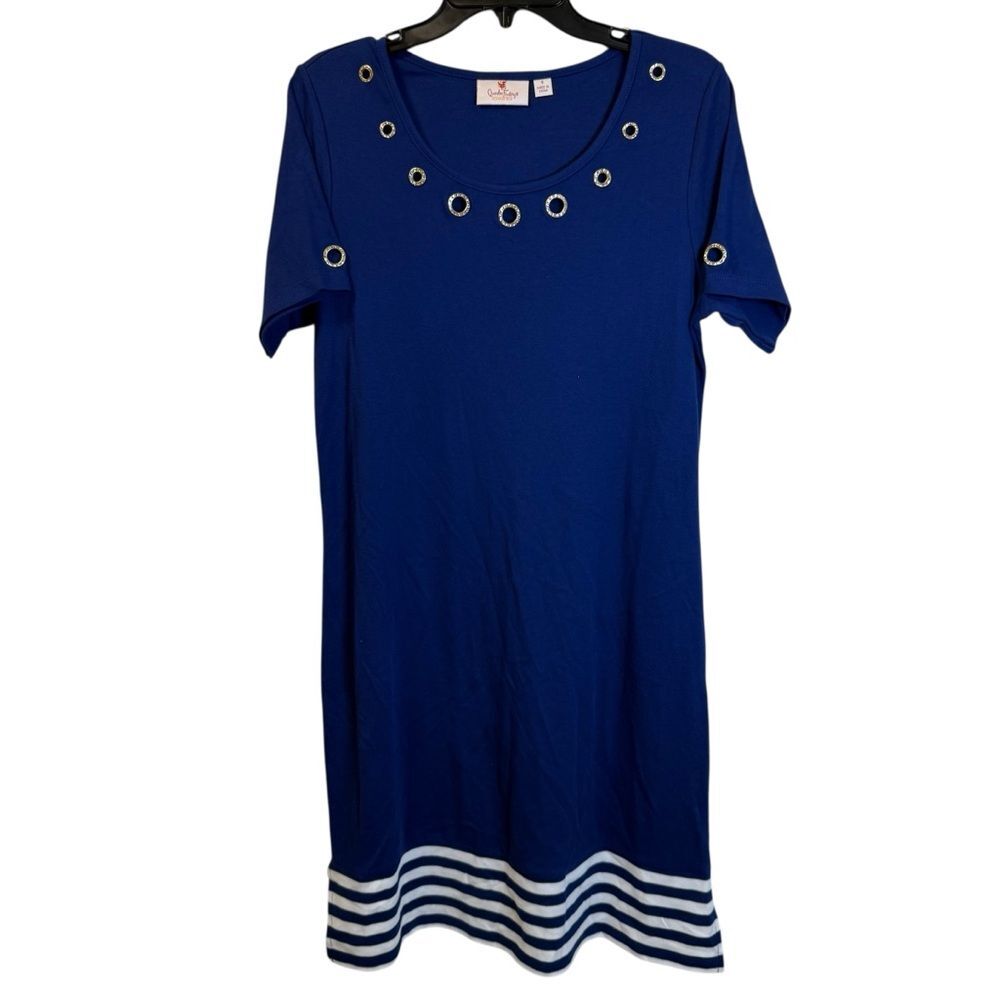 Quacker Factory Royal Blue Midi Dress with Rhinestone Grommet Detail Size Small